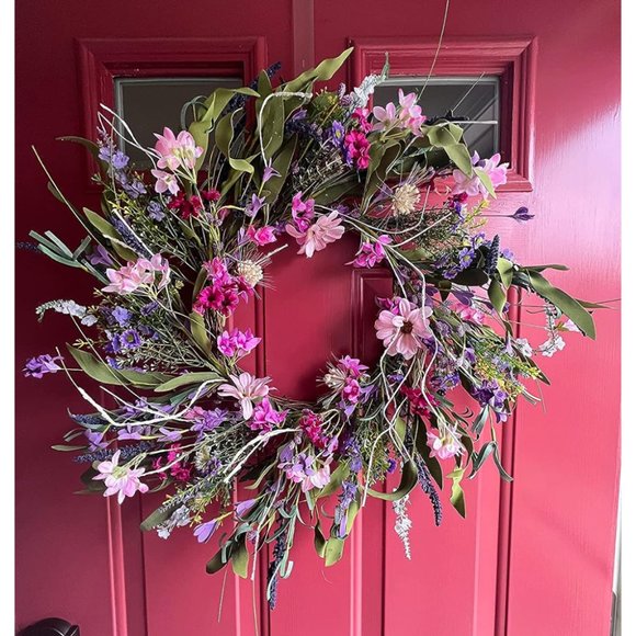 22'' Spring Door Lavender and Daisy Pink Artificial Wreath - Picture 4 of 5